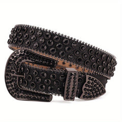 Sparkle Rhinestone Belt Crystal Studded PU Leather Belt