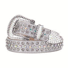 Sparkle Rhinestone Belt Crystal Studded PU Leather Belt