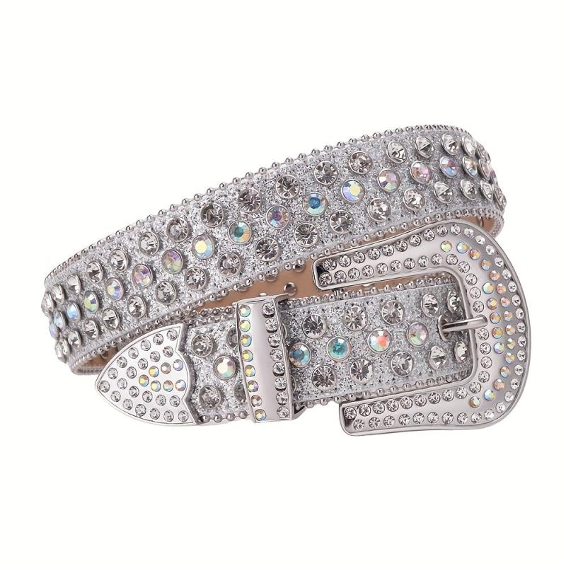 Sparkle Rhinestone Belt Crystal Studded PU Leather Belt