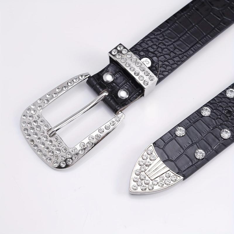 Men's Rhinestone Belt Waist Strap 44inch PU Leather