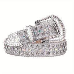 Sparkle Men's Rhinestone Buckle Belt Western Bling Bling Punk Cowboy Cowgirl