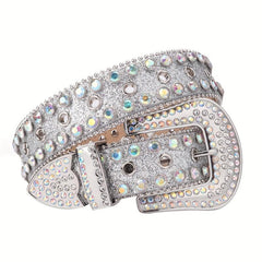 Men's Sparkle Rhinestone Belt All Hole Crystal Studded
