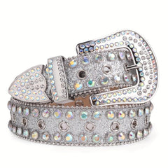 Men's Sparkle Rhinestone Belt All Hole Crystal Studded