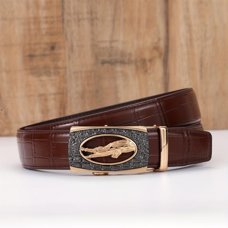 Men's Brown PU Leather Sports Belt with Automatic Buckle