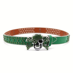 Green Big Skull Rhinestone Belt Men's Inlay Hip Hop Punk Style Belt