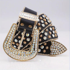 Leather Belt Rhinestone Glass Rhinestone Pin Buckle