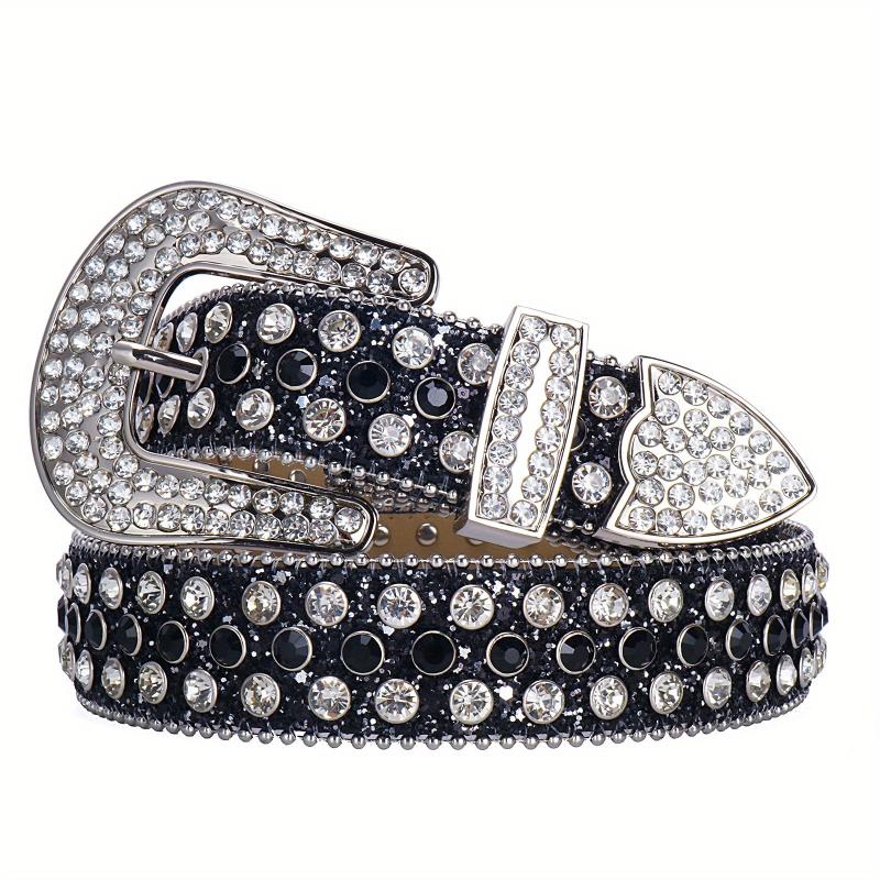 Men's Sparkle Rhinestone Belt Western Cowboy Crystal Studded PU Leather Belt