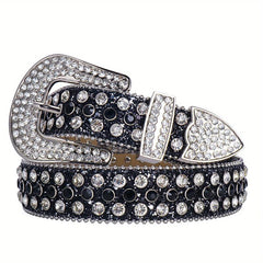 Men's Sparkle Rhinestone Belt Western Cowboy Crystal Studded PU Leather Belt