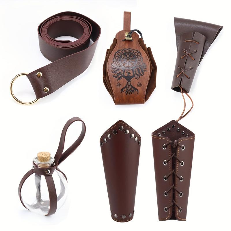 Medieval Knights Cosplay Accessories Set: Belt, Wristband, Sword Cover, Bottle