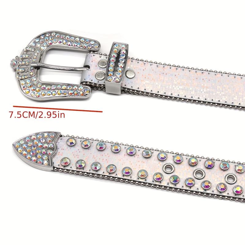 Men's Rhinestone Belt with Oval Gemstones and Rivet Design