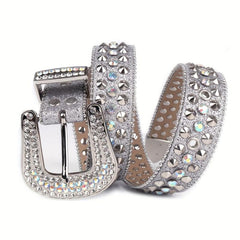 Men's Spike Rhinestone PU Leather Belt Western Cowboy Punk Rivet Studded Belt