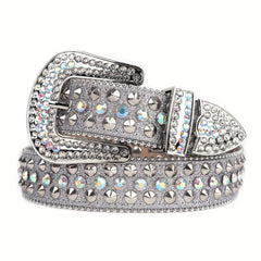 Men's Spike Rhinestone PU Leather Belt Western Cowboy Punk Rivet Studded Belt