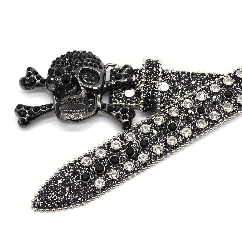 Skull Rhinestone Belt Hip Hop Punk PU Leather Belt Sparkle Studded Belts