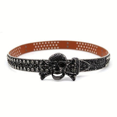 Skull Rhinestone Belt Hip Hop Punk PU Leather Belt Sparkle Studded Belts