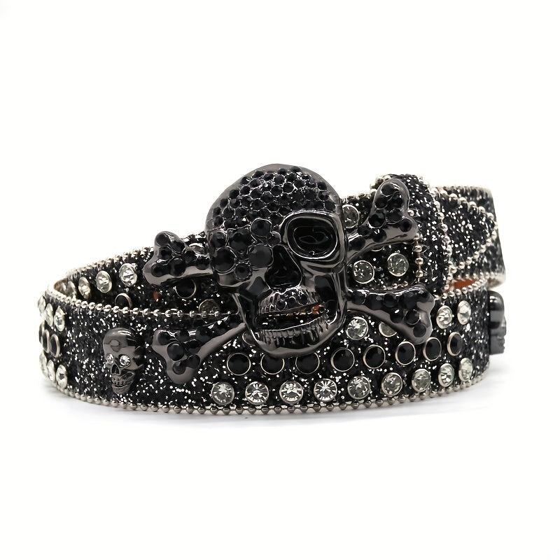 Skull Rhinestone Belt Hip Hop Punk PU Leather Belt Sparkle Studded Belts