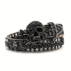 Skull Rhinestone Belt Hip Hop Punk PU Leather Belt Sparkle Studded Belts