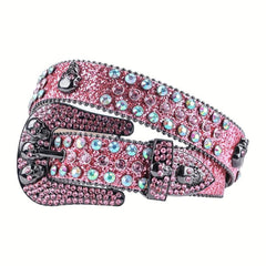 Rhinestone Skull Cowboy Leather Belt Sparkle Studded Belts