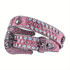 Rhinestone Skull Cowboy Leather Belt Sparkle Studded Belts