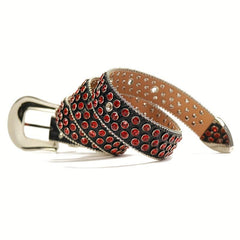 Red Rhinestone Belt Western Cowboy Cowgirl Stone Crystal Studded Waist Belt