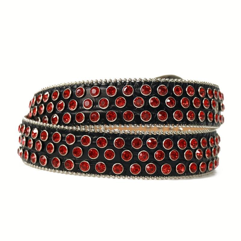 Red Rhinestone Belt Western Cowboy Cowgirl Stone Crystal Studded Waist Belt