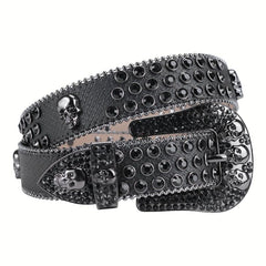 Sparkle Rhinestone Skull Belt Men's Denim Crystal Studs Jeans