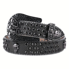 Sparkle Rhinestone Skull Belt Men's Denim Crystal Studs Jeans