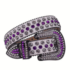 Men's Women's UV Leather Rhinestone Belt Western Cowboy Bling