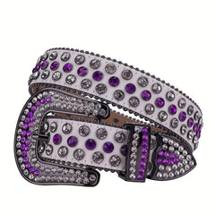 Men's Women's UV Leather Rhinestone Belt Western Cowboy Bling