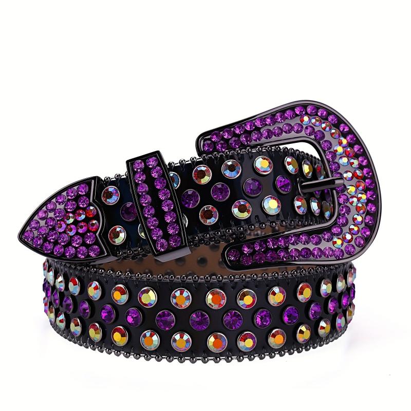 Purple Rhinestone Belt Cowboy Cowgirl Western Belt Strap