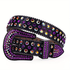 Purple Rhinestone Belt Cowboy Cowgirl Western Belt Strap