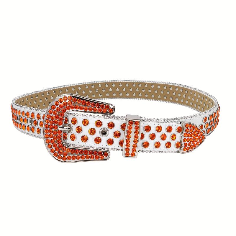 Sparkle Rhinestone Belt Western Cowboy Cowgirl Orange Crystal Studded Strap