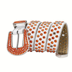 Sparkle Rhinestone Belt Western Cowboy Cowgirl Orange Crystal Studded Strap