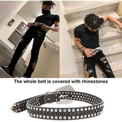 Men's Jeans Rhinestone Belt Western Denim Rivet PU Leather Belt