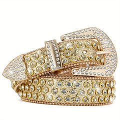 Men's Jeans Rhinestone Belt Western Denim Rivet PU Leather Belt