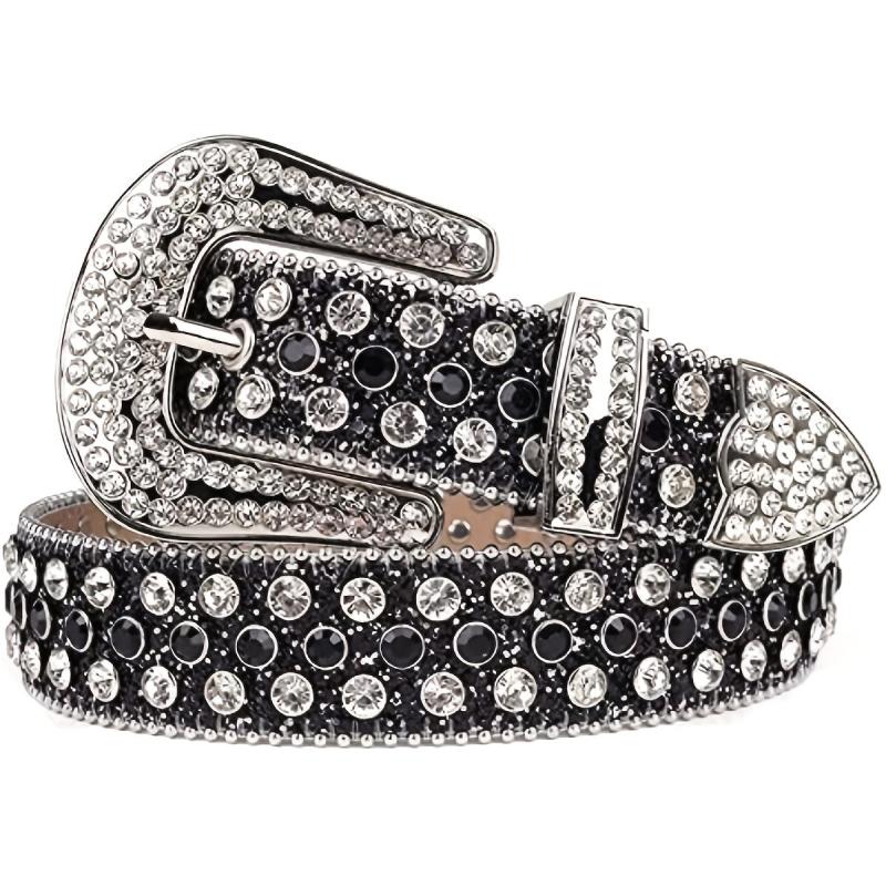 Men's Jeans Rhinestone Belt Western Denim Rivet PU Leather Belt