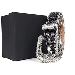 Men's Jeans Rhinestone Belt Western Denim Rivet PU Leather Belt