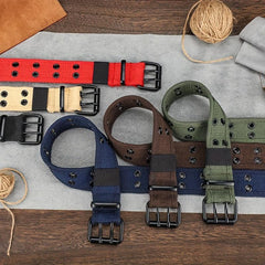 Men's Canvas Belt Double Pins Buckle Outdoor Casual Jeans Belt