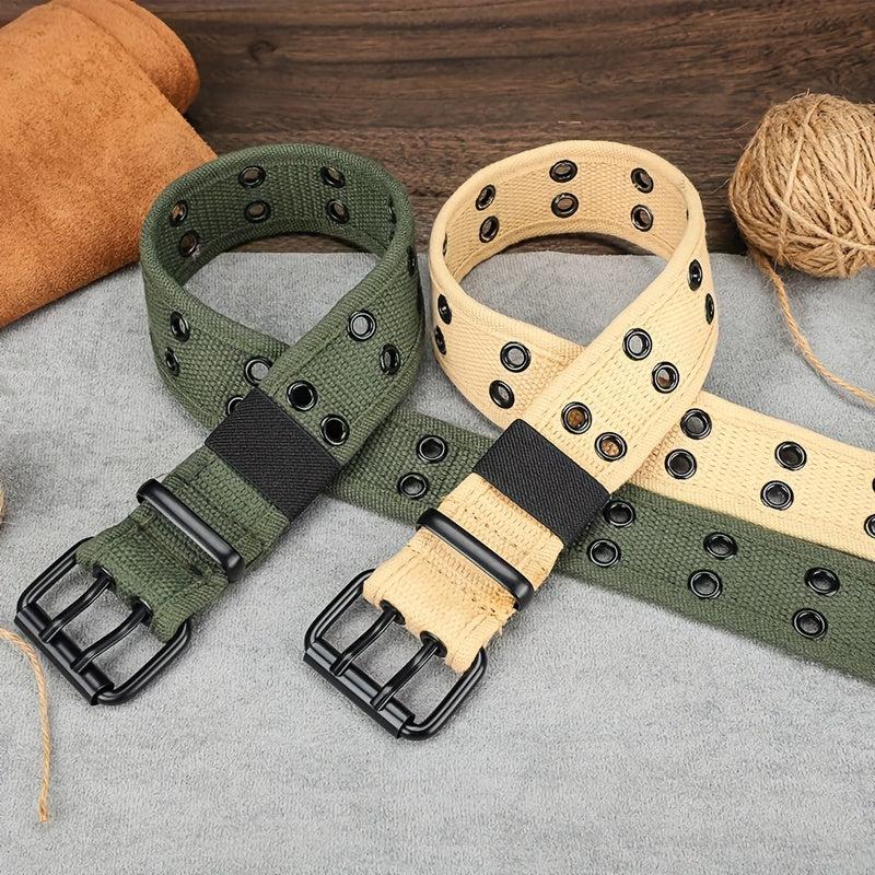 Men's Canvas Belt Double Pins Buckle Outdoor Casual Jeans Belt