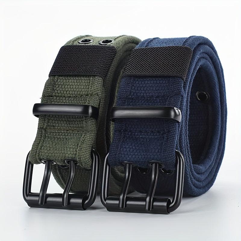 Men's Canvas Belt Double Pins Buckle Outdoor Casual Jeans Belt
