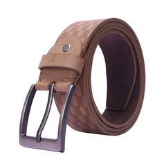 Men's Khaki Small Square Print PU Leather Belt