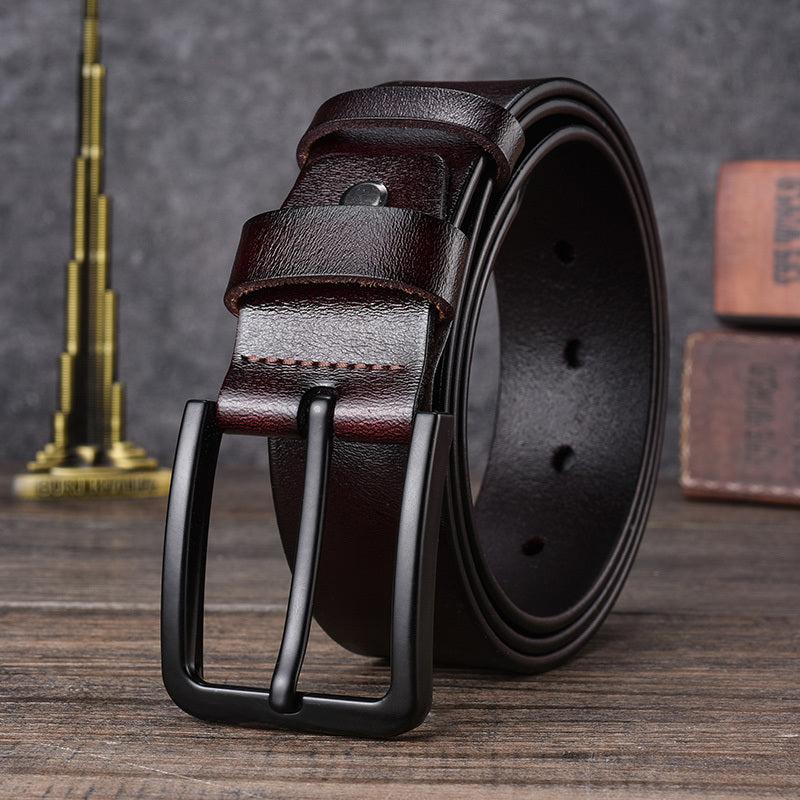 Men's Leather Belt Pin Buckle Cowhide Casual Leather Belt Retro Pants Belt