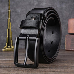Men's Leather Belt Pin Buckle Cowhide Casual Leather Belt Retro Pants Belt