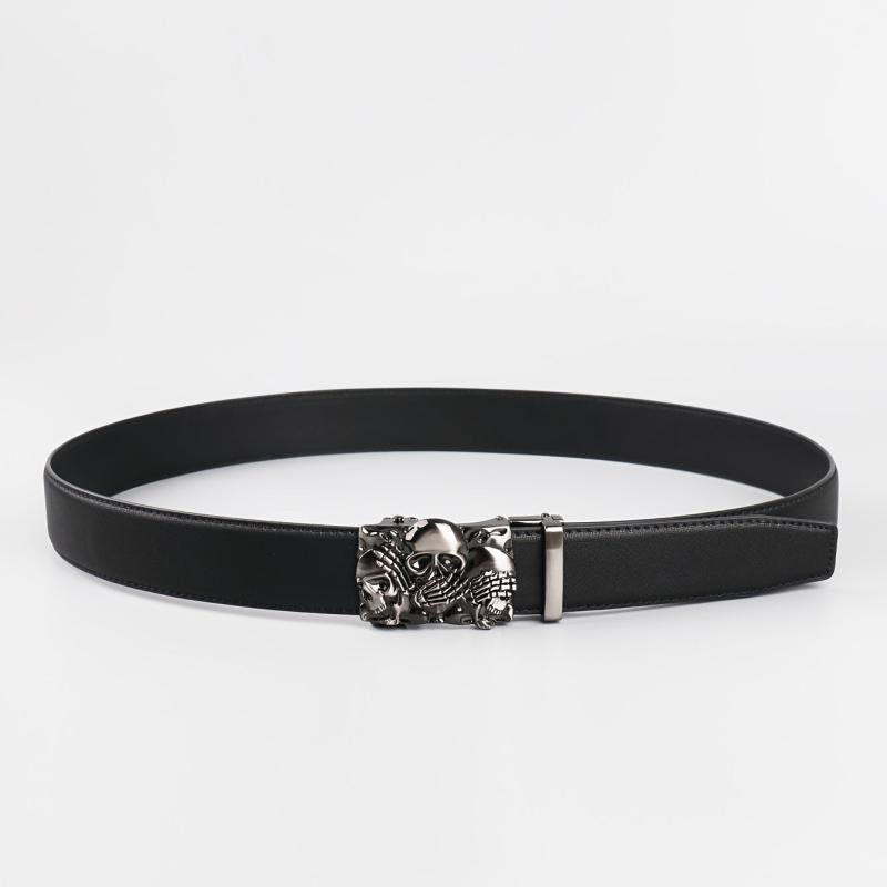Men's Skull Alloy Automatic Buckle PU Belt