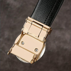 Men's Round Clock Automatic Buckle PU Leather Belt