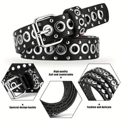Punk Style Rivet Belt Hollow Air Eye Belt for Men and Women