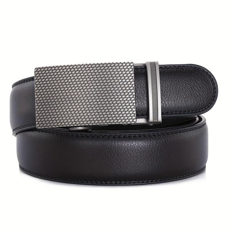 Leather Automatic Slider Silver Alloy Buckle Business Casual Leather Belt