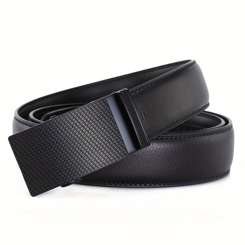 Leather Automatic Slider Silver Alloy Buckle Business Casual Leather Belt