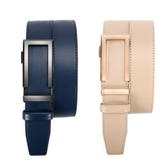 Men's Leather Adjustable Belts Slide Trim Ratchet With Automatic Metal Buckles