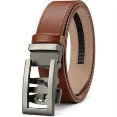 Men's Leather Adjustable Belts Slide Trim Ratchet With Automatic Metal Buckles