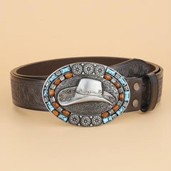 Men's Casual Western Cowboy Hat Pattern Belt Retro Accessory